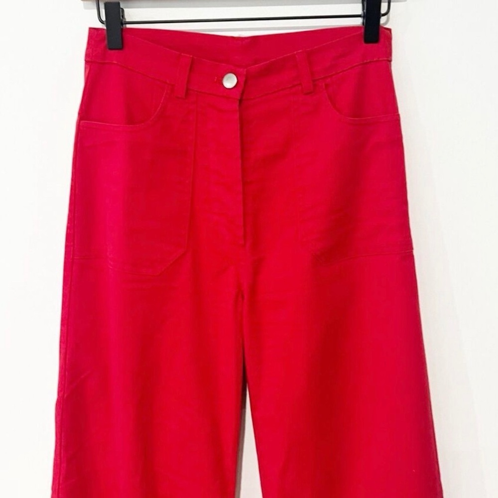 Loup Simone Wide Leg Cropped Red Cotton Blend Button Fly Jean Pants size XS - Picture 5 of 10
